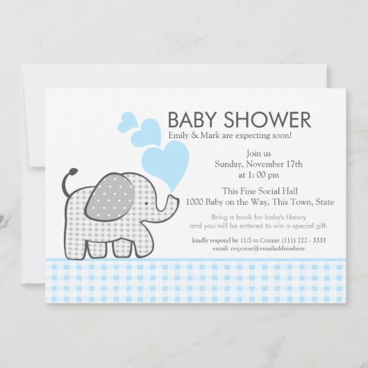 Elephant Gray Gingham-Baby shower Kaart (Voorkant)