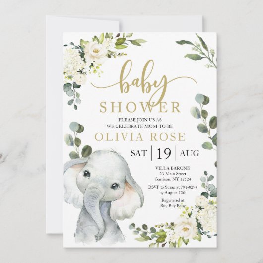 Elephant Green Baby shower Invitation (Devant)