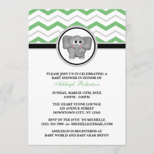Elephant Green Gray Chevron Baby shower Uitnodigin Kaart