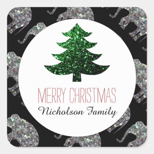 Elephant Green Kersttree sparkles Gift Label (Voorkant)