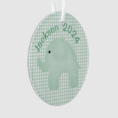 Elephant Green Play Gingham Personalized Nursery Ornament (voorkant)