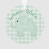 Elephant Green Play Gingham Personalized Nursery Ornament (achterkant)