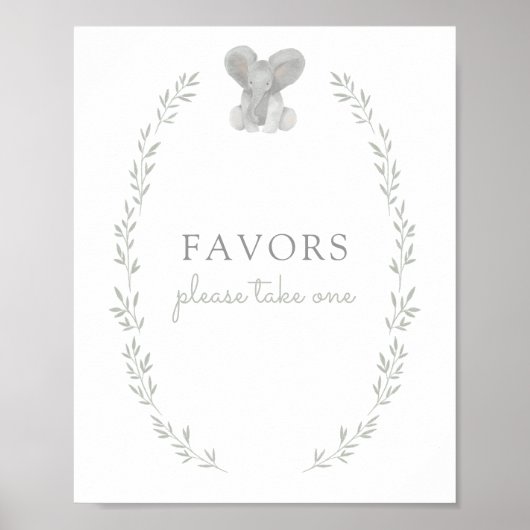 Elephant Greenery Baby shower Favors Sign Poster (Voorkant)