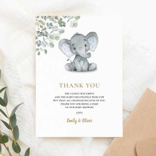 Elephant Greenery Gender Neutral Baby shower Bedankkaart