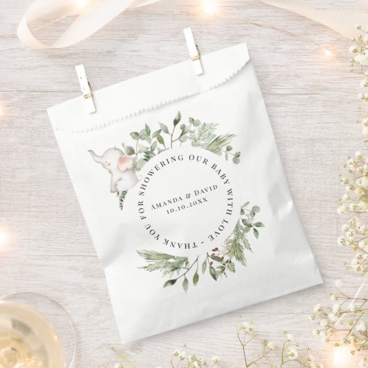 Elephant Greenery Gender Neutral Baby shower Bedankzakje (Geknipt)