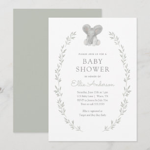 Elephant Greenery Gender Neutral Baby shower Kaart