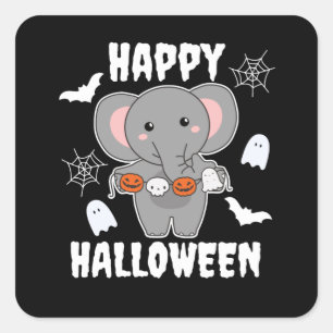 Elephant Happy Halloween Pumpkin Bat Costume Vierkante Sticker