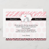 Elephant - Hartelijk dank voor de roze zwarte Zebr Bedankkaart (Voorkant / Achterkant)