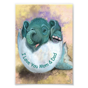 Elephant Hatching from Egg - I love you MOM & DAD Foto Afdruk