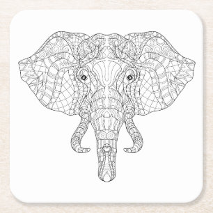 Elephant Head Doodle 2 Vierkante Kartonnen Onderzetter