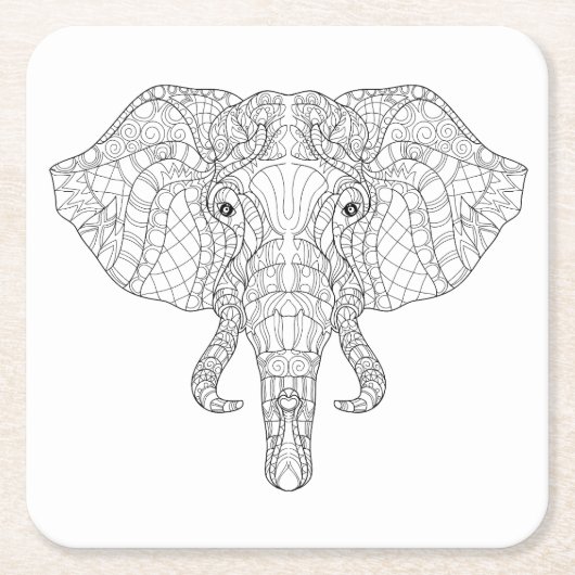 Elephant Head Doodle 2 Vierkante Kartonnen Onderzetter (Voorkant)