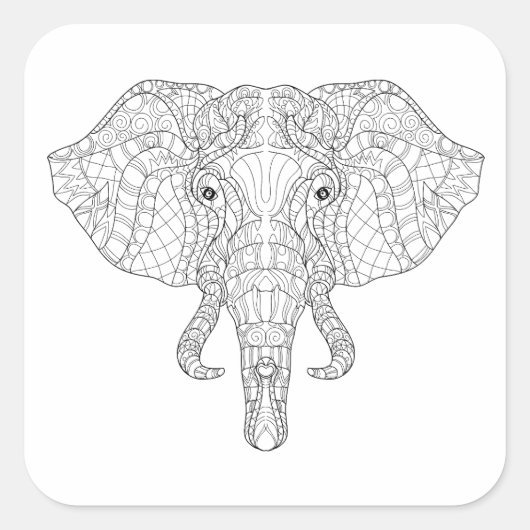 Elephant Head Doodle 2 Vierkante Sticker (Voorkant)