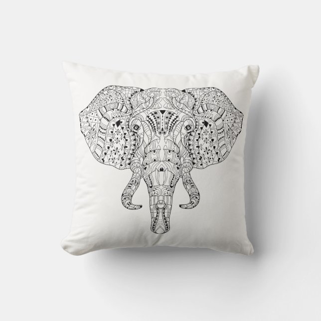 Elephant Head Doodle Sketch Kussen (Voorkant)