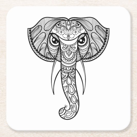 Elephant Head Doodle Vierkante Kartonnen Onderzetter (Voorkant)