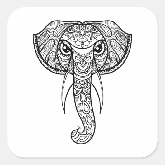Elephant Head Doodle Vierkante Sticker (Voorkant)