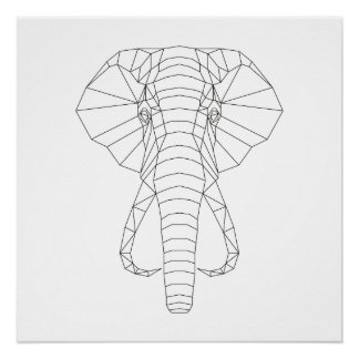 Elephant Head Geometric Black & White Moderne Art Perfect Poster