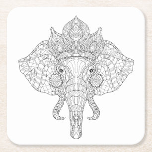 Elephant Head Zendoodle Vierkante Kartonnen Onderzetter