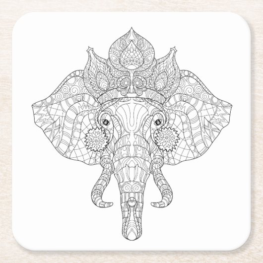 Elephant Head Zendoodle Vierkante Kartonnen Onderzetter (Voorkant)