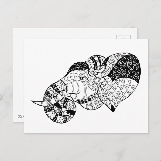 Elephant Head Zenstyle Doodle Briefkaart (Voorkant / Achterkant)