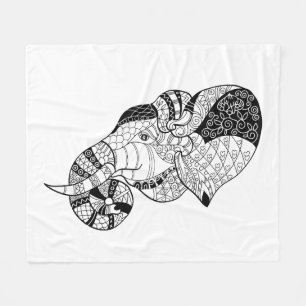 Elephant Head Zenstyle Doodle Fleece Deken