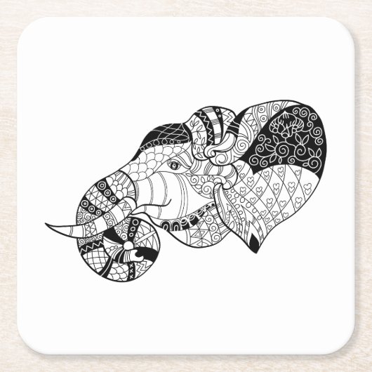 Elephant Head Zenstyle Doodle Vierkante Kartonnen Onderzetter (Voorkant)
