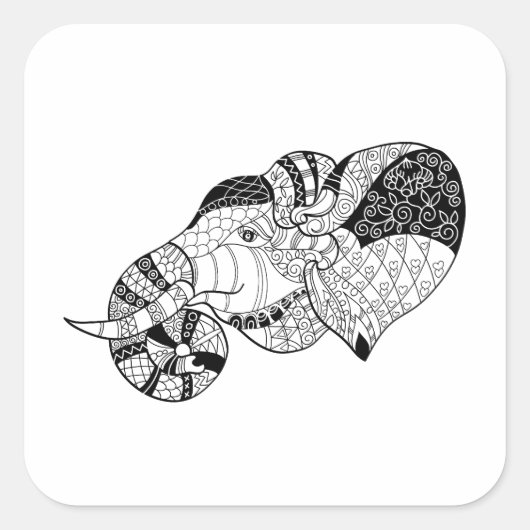 Elephant Head Zenstyle Doodle Vierkante Sticker (Voorkant)