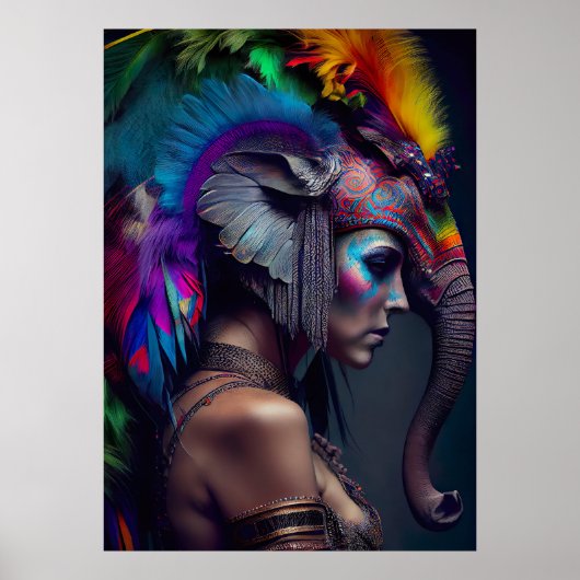 Elephant Headdress Woman - Weirdcore RainbowPunk Poster (Voorkant)