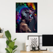 Elephant Headdress Woman - Weirdcore RainbowPunk Poster (Thuiskantoor)