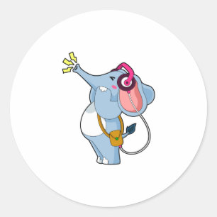 Elephant Headphone Music Ronde Sticker