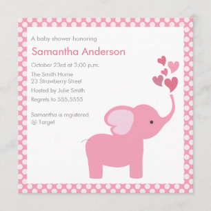 Elephant Hearts Baby shower Invitation - Girl Kaart