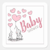 Elephant Hearts Baby shower Square Sticker (Voorkant)