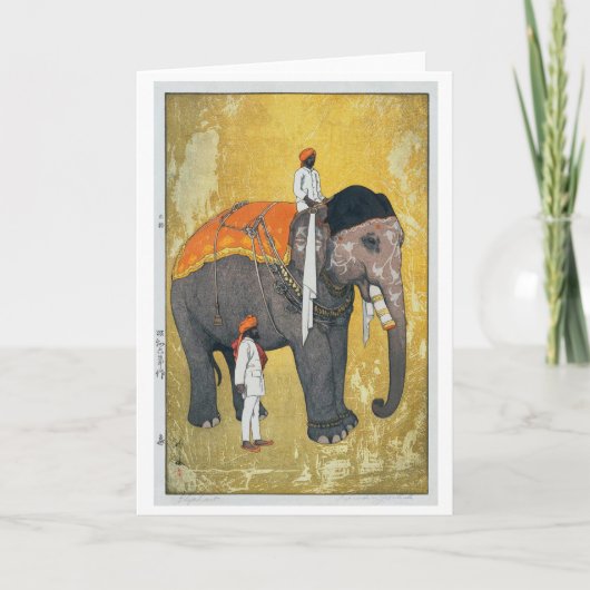 Elephant, Hiroshi Yoshida, Woodcut Feestdagen Kaart (Voorkant)