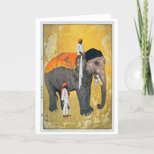Elephant, Hiroshi Yoshida, Woodcut Feestdagen Kaart