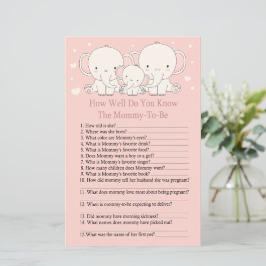 Elephant Hoe goed ken je baby shower game? (Staand voorkant)