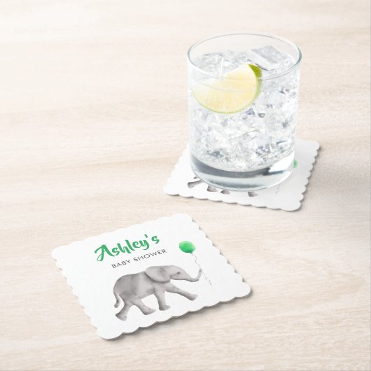 Elephant Holding Ballon Baby shower Paper Onderzet Kartonnen Onderzetters (Insitu)