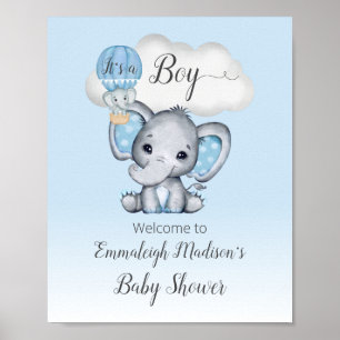 Elephant Hot Air Ballon Baby Boy WelkomstPoster Poster