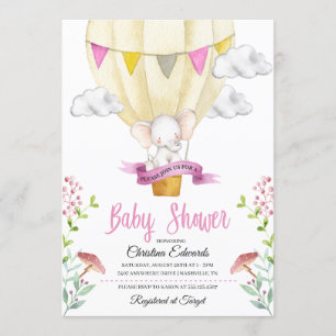 Elephant Hot Air Ballon Baby shower Uitnodiging