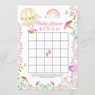 Elephant Hot Air Balloon Baby shower Bingo Game Kaart
