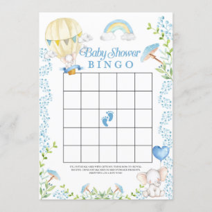 Elephant Hot Air Balloon Baby shower Bingo Game Kaart