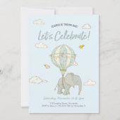 Elephant Hot Air Balloon Boys Invitation Anniversa (Devant)