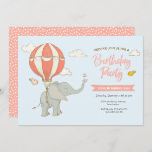 Elephant Hot Air Balloon Invitation Anniversaire