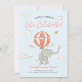 Elephant Hot Air Balloon Invitation Anniversaire (Devant)