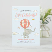 Elephant Hot Air Balloon Invitation Anniversaire (Debout devant)