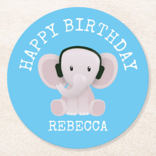 Elephant houdt van muziek ronde kartonnen onderzetter