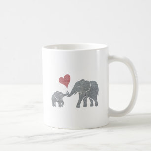 Elephant Hugs Grey Ma en Baby met Red Heart Koffiemok