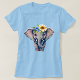 Elephant Illustratie Met Bloemen Hoofdstuk T-shirt