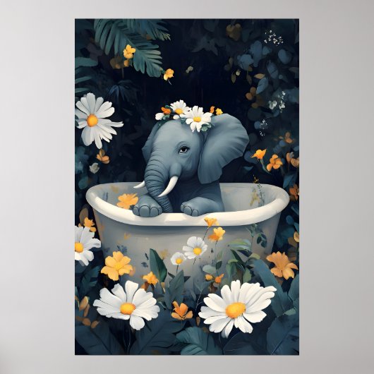 Elephant In Bathtub Poster, Funny Animal Poster (Devant)