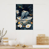 Elephant In Bathtub Poster, Funny Animal Poster (Cuisine)