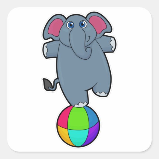 Elephant in Circus met Circus ball Vierkante Sticker (Voorkant)