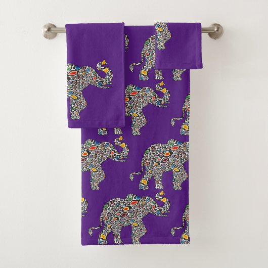 Elephant in een Psychedelic Cheetah Pattern Bad Handdoek (Insitu)
